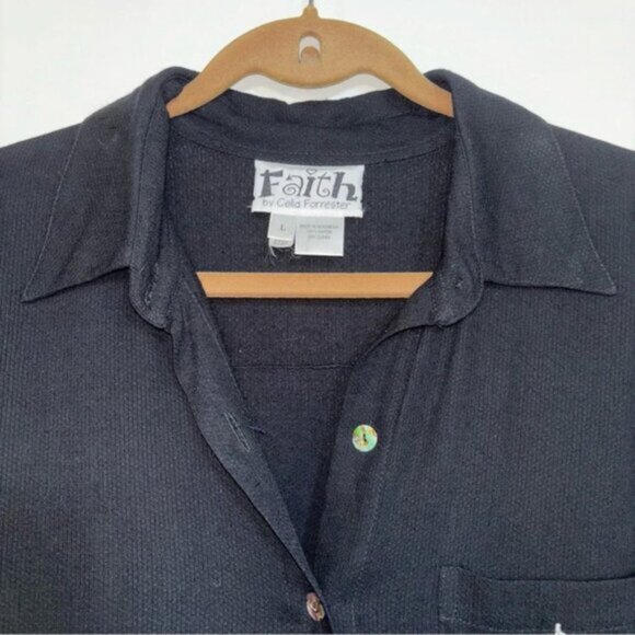 Faith Shirt Womens Large Black Collar Button Up Embellishments Paris Boho Unique - Picture 4 of 12